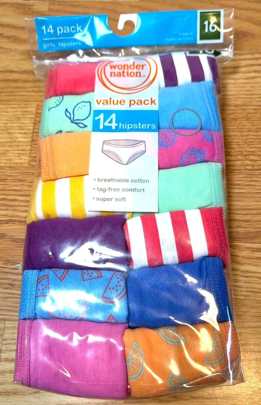 Girl's Wonder Nation Hipster Underwear Size 16 (14 pack) NEW